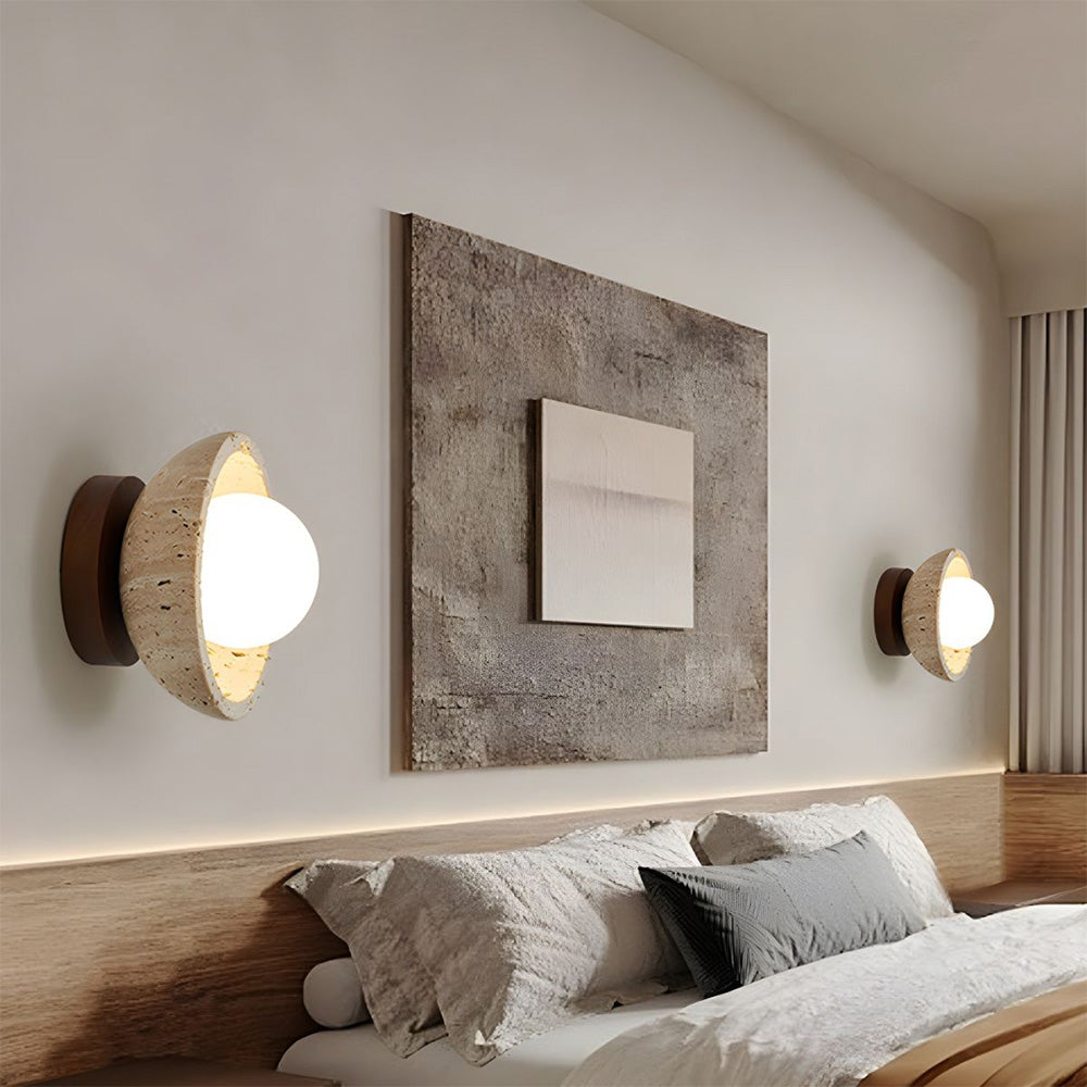 Sura | Plafondlamp van Travertin & Hout – Japandi Design