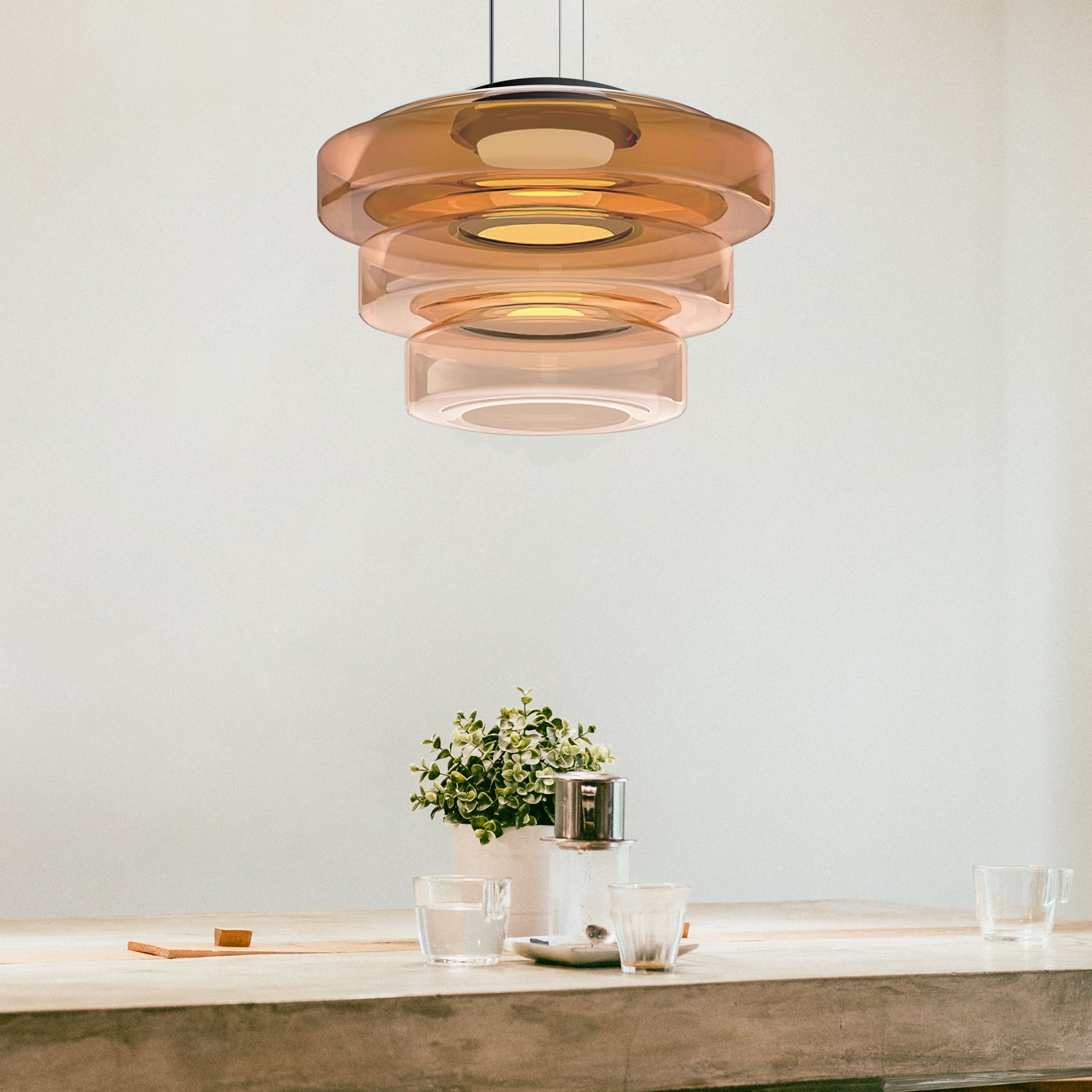 Volutea | Gelaagde Glazen Hanglamp met Warm LED Licht