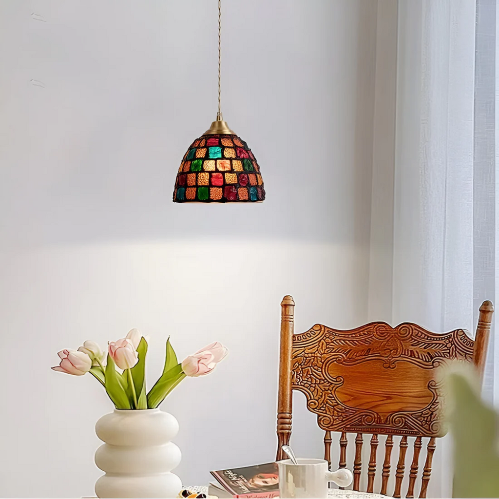 Concha Ramo | Gekleurde Retro Hanglamp – Glasoptiek & Koper – Sfeervol Warmwit Licht