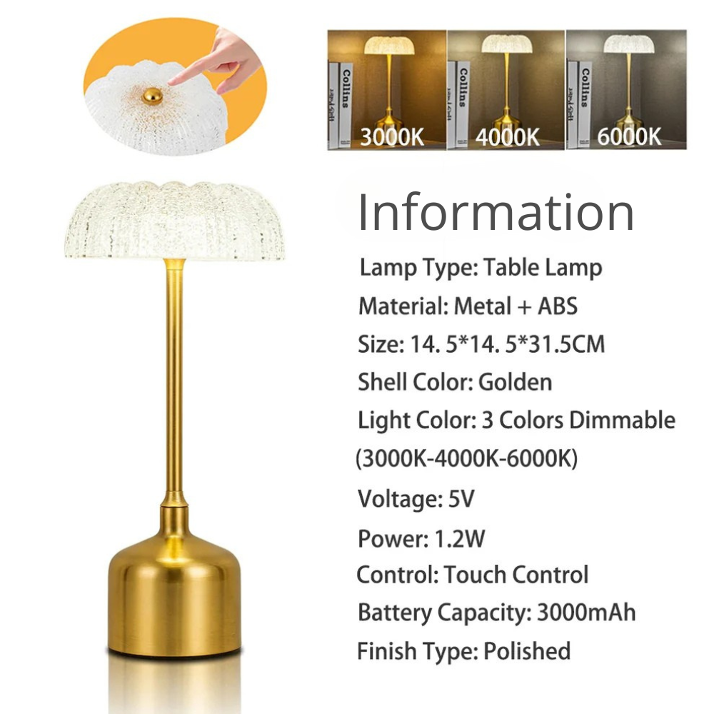 FioreDorato | Oplaadbare Kristallen Tafellamp – Bloemenpatroon – 3 Lichtkleuren