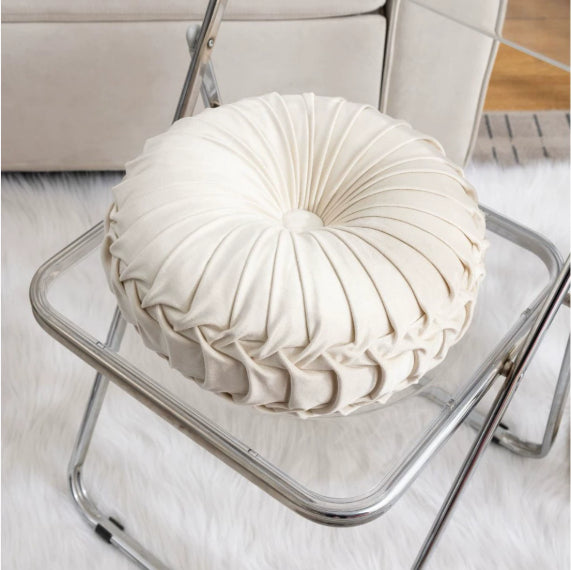 Velluto Soft | Luxe Ronde Sierkussen – Zacht Pluche – Handgemaakte Plooien – Ø 38 cm