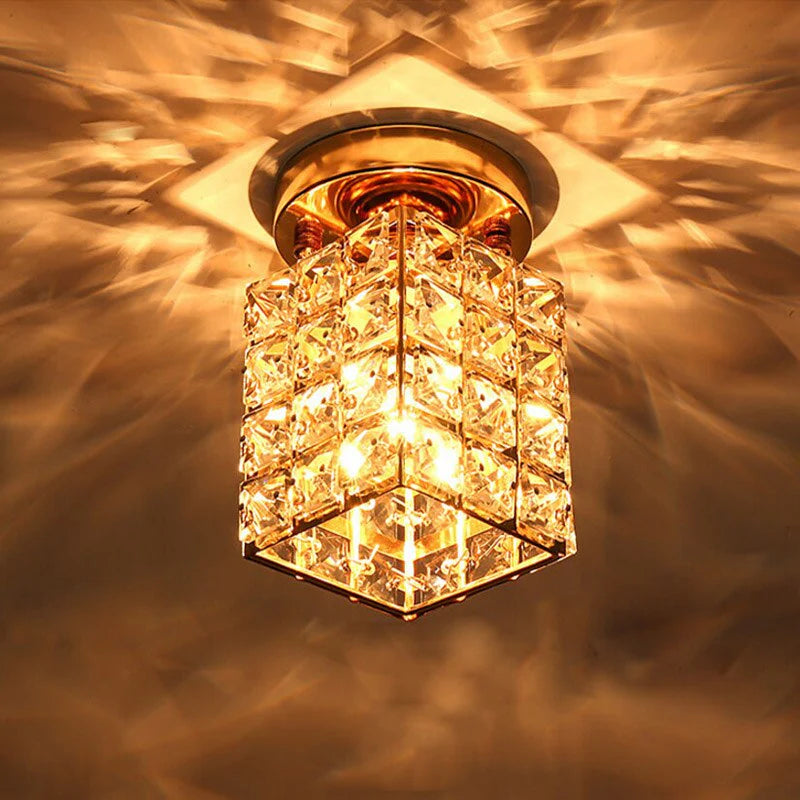 Kristallen Plafondlamp – E27 – Goud & Glas | Elara