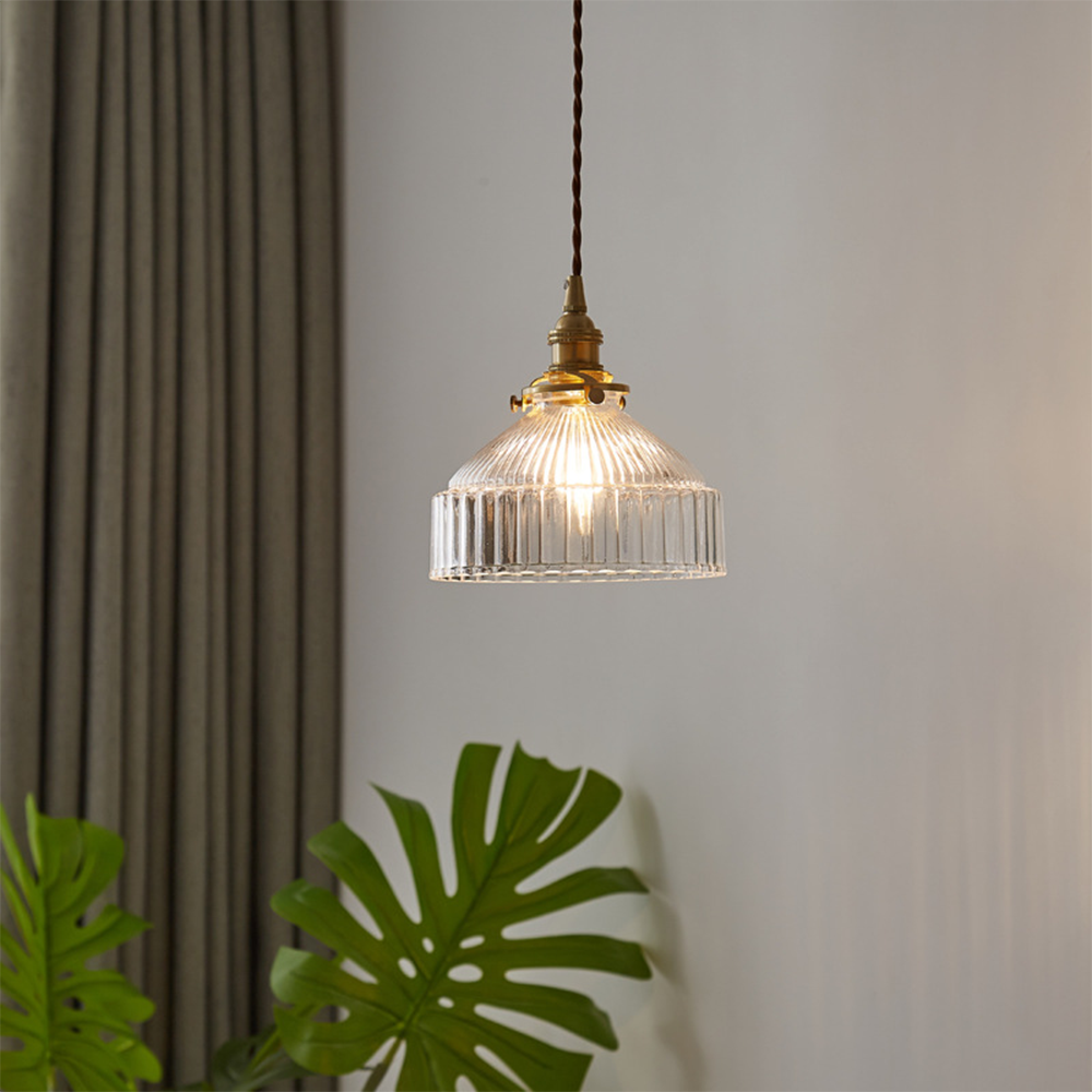 Koda | Vintage Glazen Hanglamp – Klassiek Geribbeld Glas met Luxe Koperen Fitting