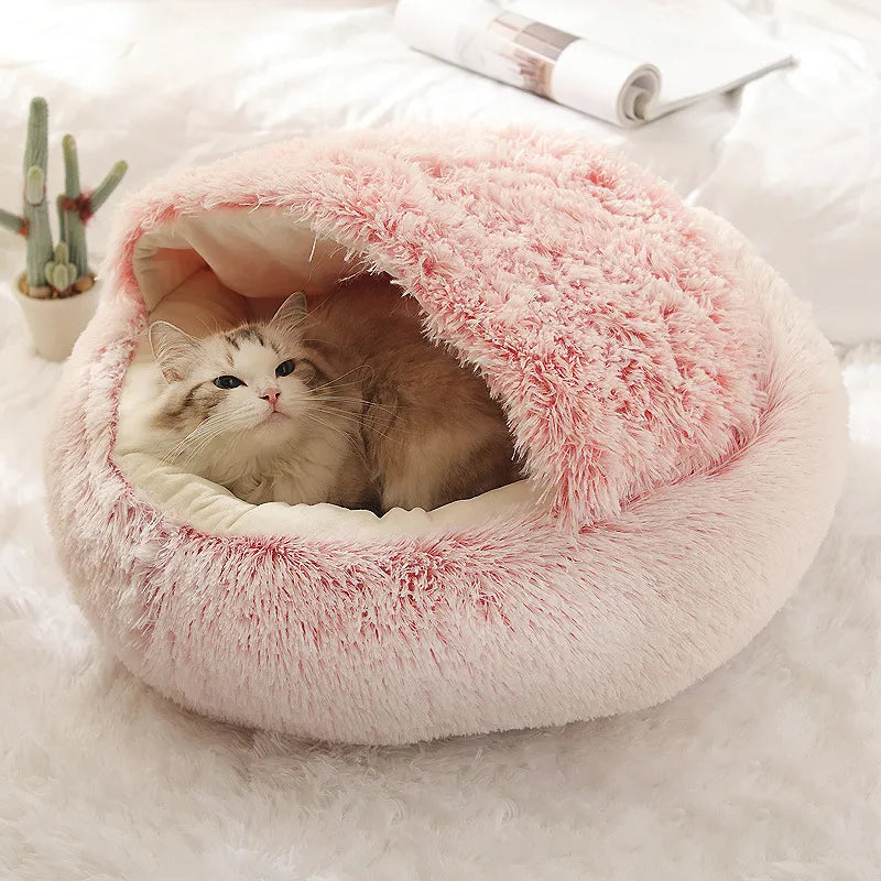 PuffHaven | Luxe Pluche Katten- & Hondenmand – Rustgevend Cave Design