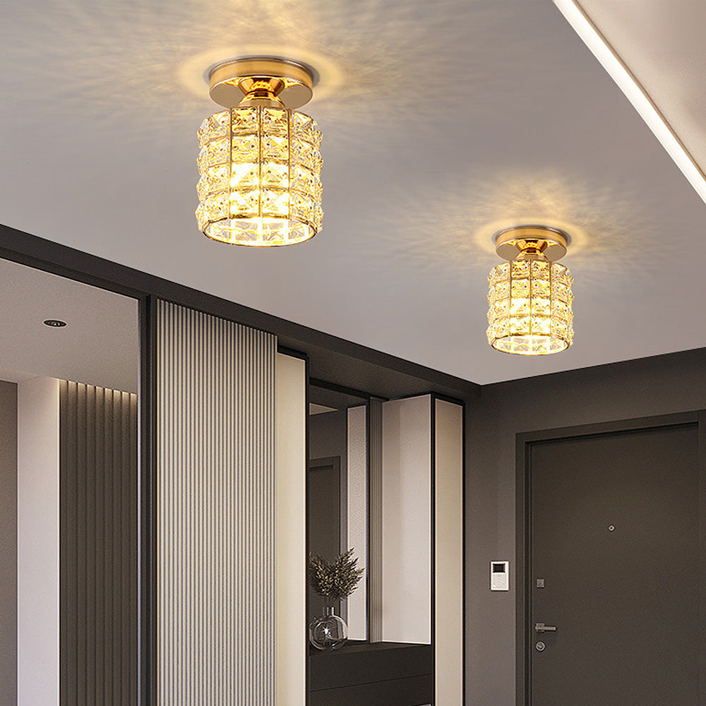 Kristallen Plafondlamp – E27 – Goud & Glas | Elara