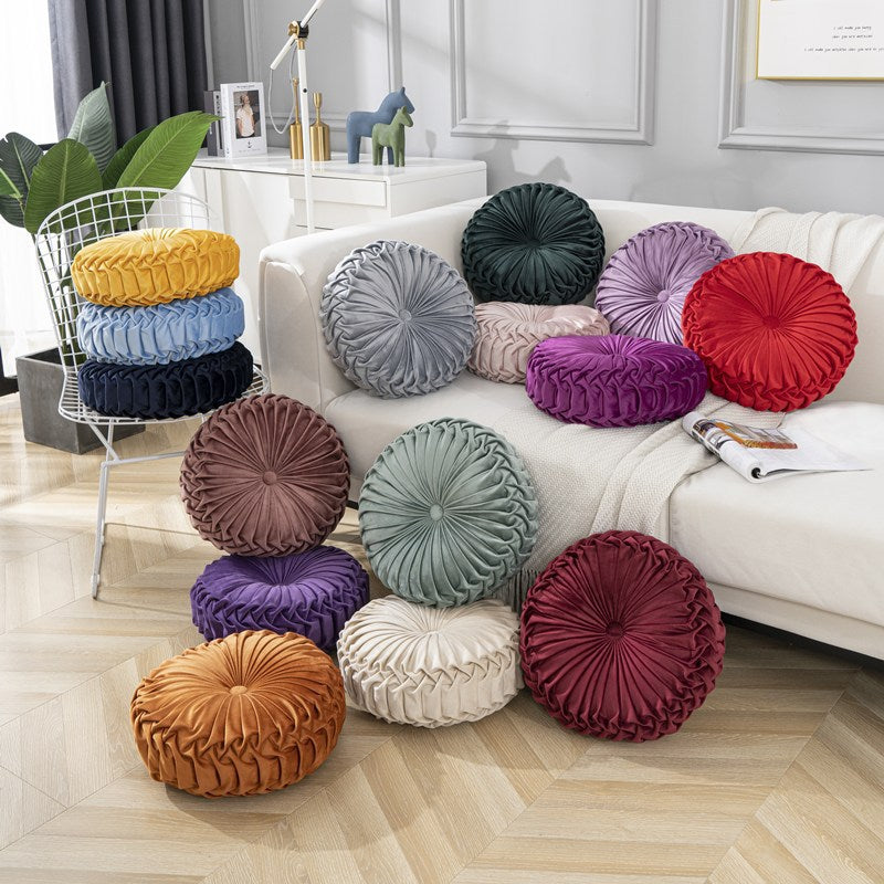Velluto Soft | Luxe Ronde Sierkussen – Zacht Pluche – Handgemaakte Plooien – Ø 38 cm