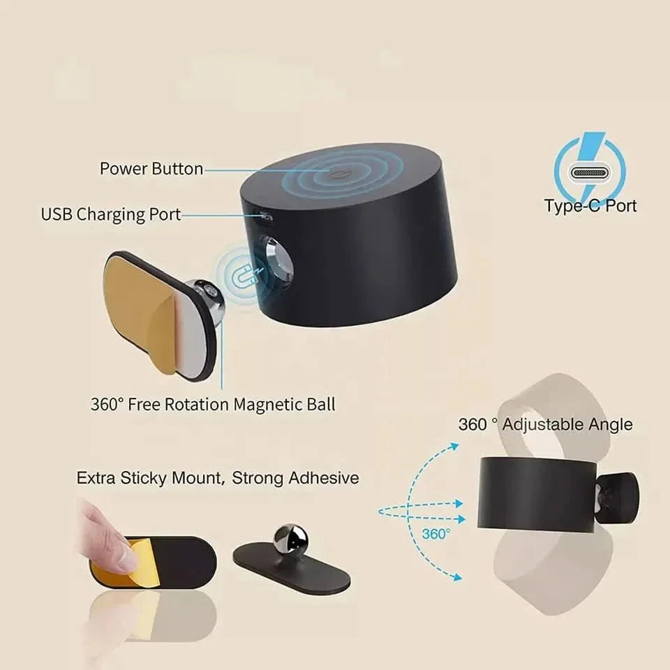 Draadloze Wandlamp – 360° Draaibaar – USB-Oplaadbaar | Gira Luce