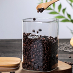 Saji Moku | Glazen Koffievoorraadpot – Houten Deksel & Lepel – 3 Formaten