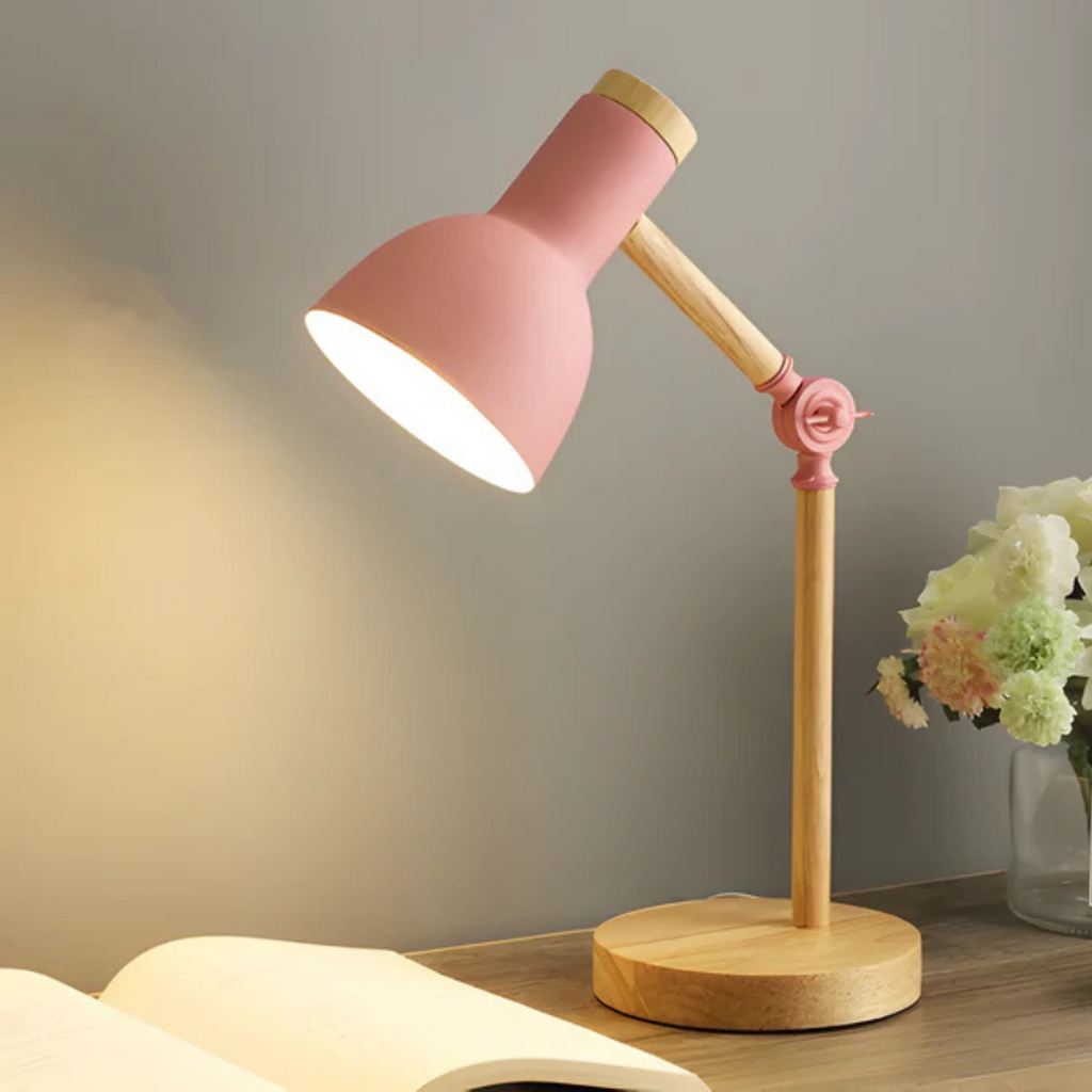 Verstelbare E27 Tafellamp met Houten Details | Noryn