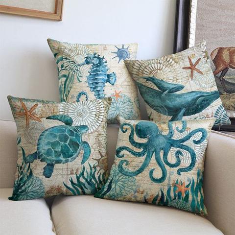 Marina | Luxe Sierkussen met Zeeleven Motief – Maritieme Stijl – Zachte & Duurzame – 45x45