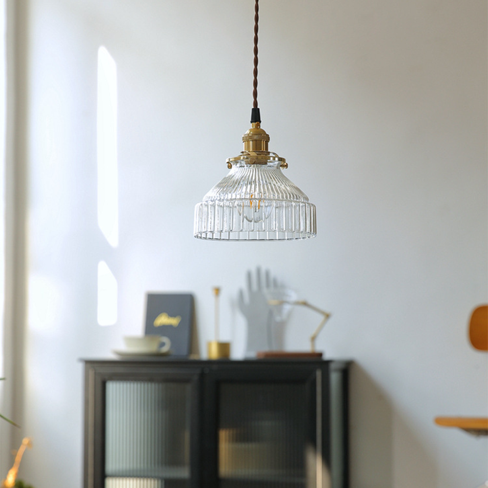 Koda | Vintage Glazen Hanglamp – Klassiek Geribbeld Glas met Luxe Koperen Fitting