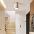 Travertin Plafondlamp – Cilindervorm met Hout | Pietra Calda
