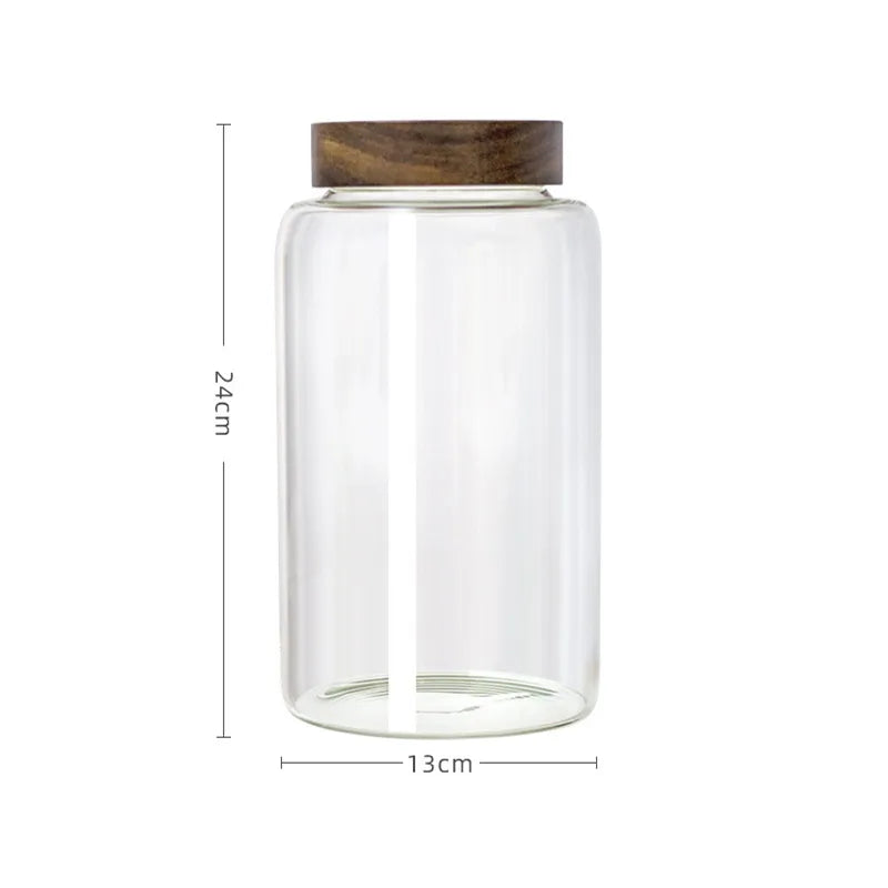 Klar Akasie | Luxe Glazen Voorraadpot – Acaciahouten Schroefdeksel