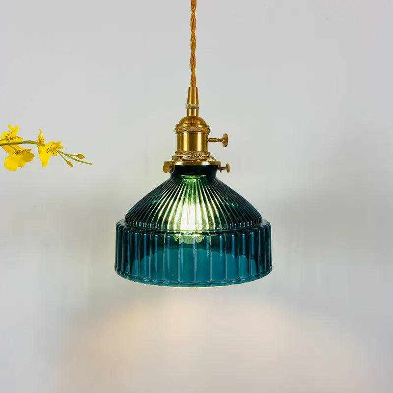 Koda | Vintage Glazen Hanglamp – Klassiek Geribbeld Glas met Luxe Koperen Fitting