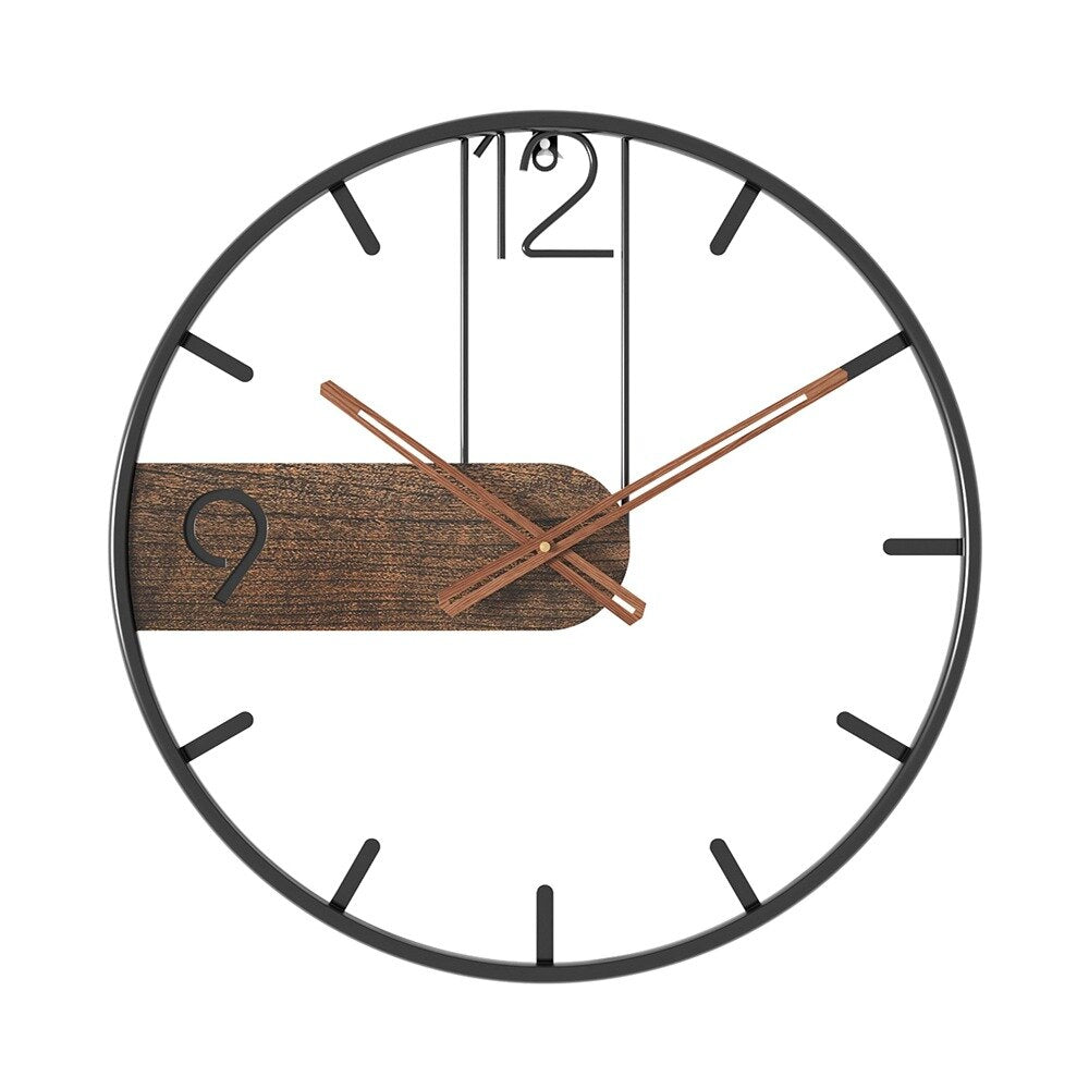 Toki | Minimalistische Wandklok – Industrieel Zwart Metaal met Walnoothouten Accent