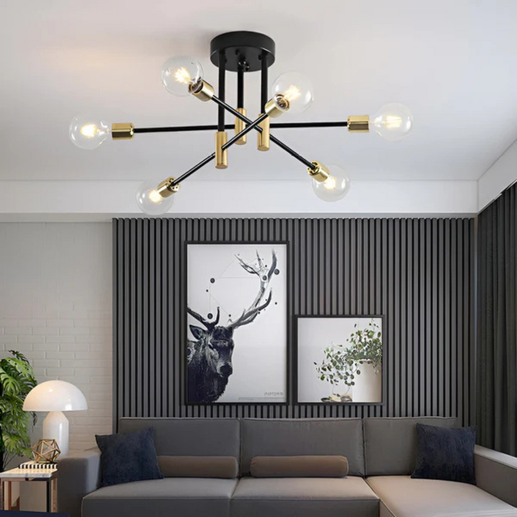 Helvion | Industriële Retro Plafondlamp met 4/6 Lichtpunten