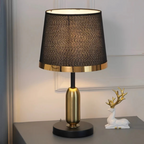 Noir | Tafellamp met Zwarte Stoffen Kap – Modern Design – Matzwart & Goud