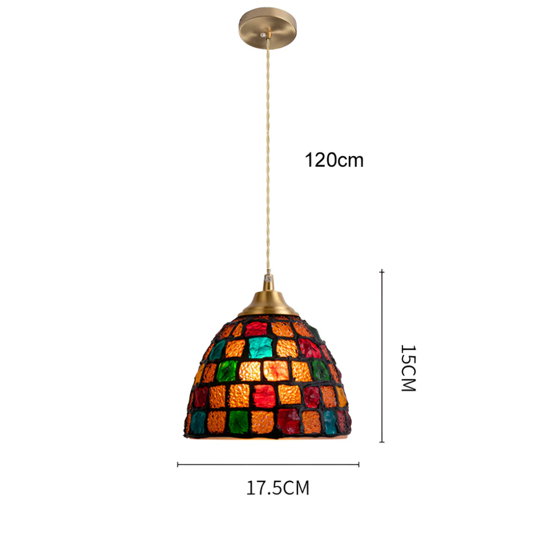 Concha Ramo | Gekleurde Retro Hanglamp – Glasoptiek & Koper – Sfeervol Warmwit Licht