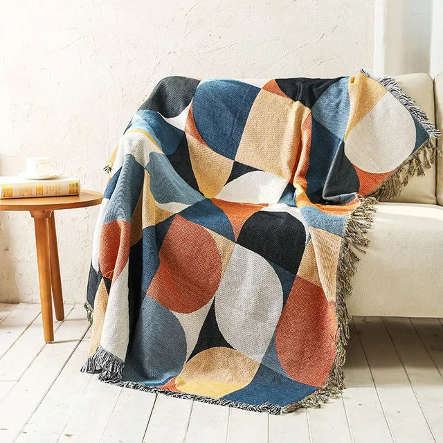 Alowa | Luxe Jacquard Geweven Plaid – Kleurrijke Throw Blanket met Boheemse Franjes