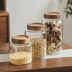 Klar Akasie | Luxe Glazen Voorraadpot – Acaciahouten Schroefdeksel