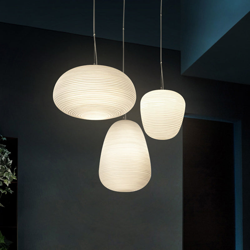 Japandi Hanglamp – Geribbeld Wit Glas – E27 | Kumo