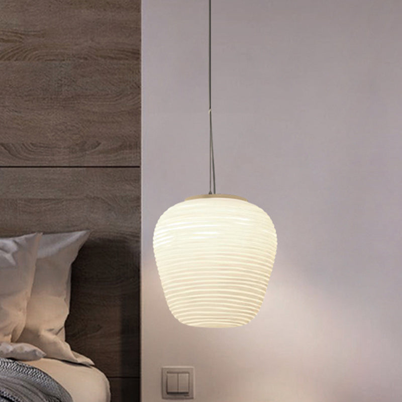 Japandi Hanglamp – Geribbeld Wit Glas – E27 | Kumo