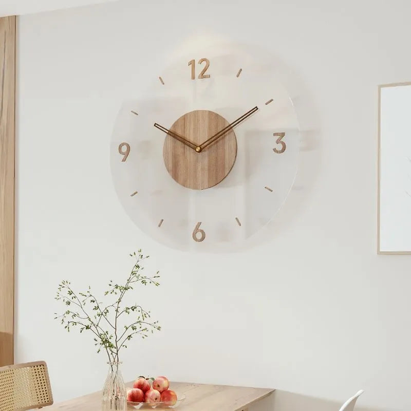 Glasbjörk | Minimalistische Wandklok – Hout & Acryl – Geruisloos
