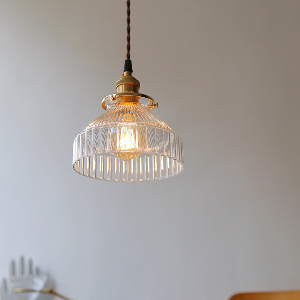 Koda | Vintage Glazen Hanglamp – Klassiek Geribbeld Glas met Luxe Koperen Fitting