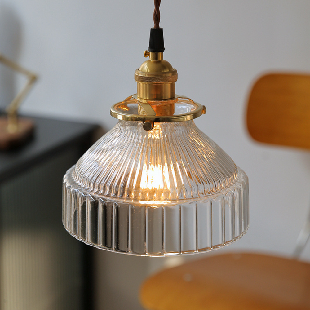 Koda | Vintage Glazen Hanglamp – Klassiek Geribbeld Glas met Luxe Koperen Fitting