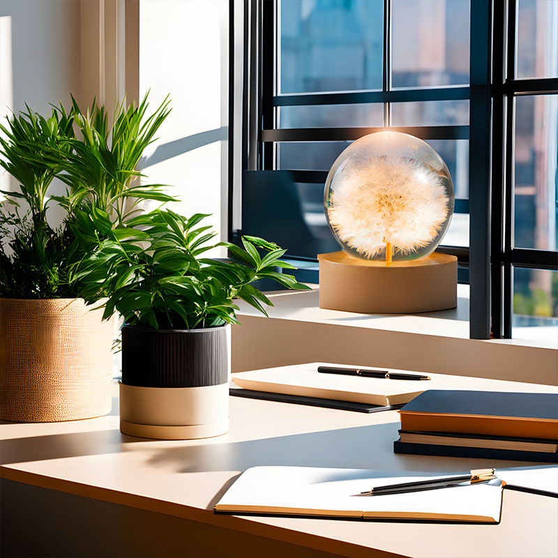 HanaSphere | 3D Kristallen Bloemenlamp – USB – Warm Sfeerlicht – Houten Basis