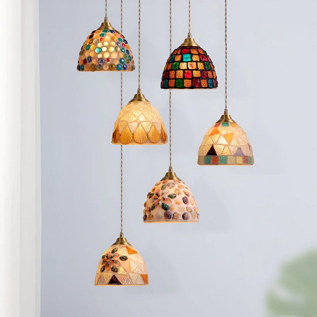 Concha Ramo | Gekleurde Retro Hanglamp – Glasoptiek & Koper – Sfeervol Warmwit Licht