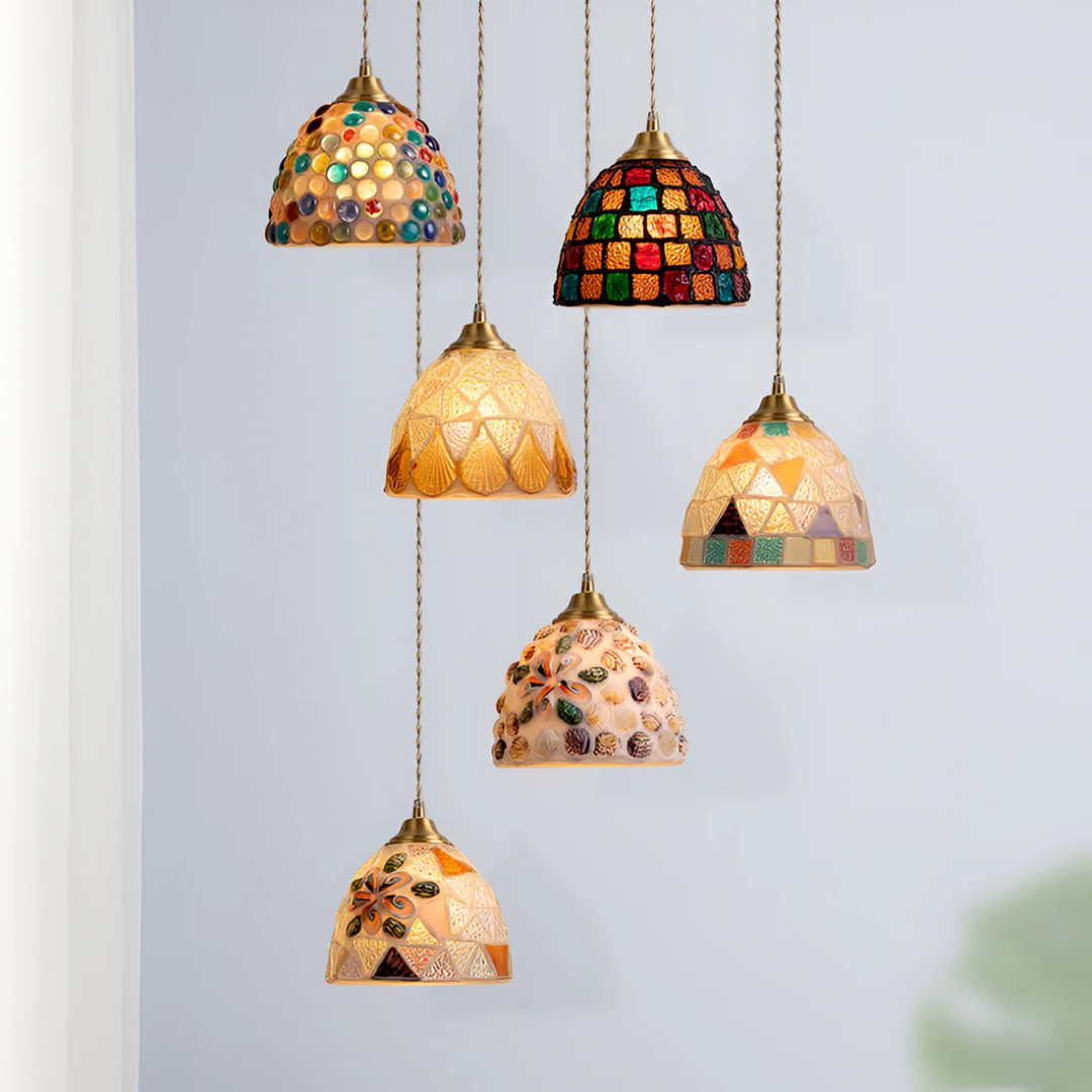 Concha Ramo | Gekleurde Retro Hanglamp – Glasoptiek & Koper – Sfeervol Warmwit Licht