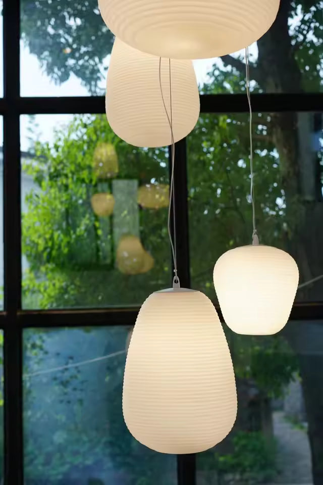 Japandi Hanglamp – Geribbeld Wit Glas – E27 | Kumo