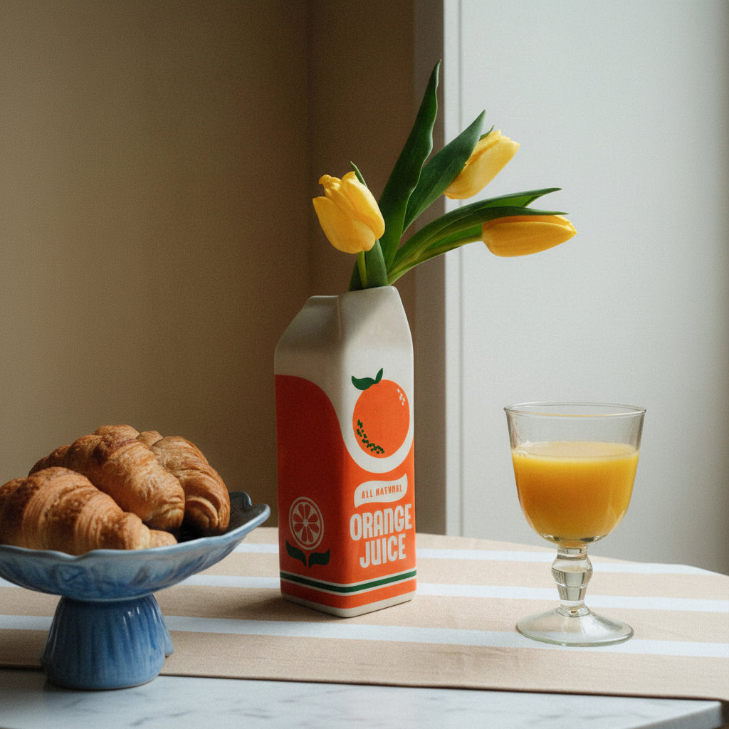 Arancia | Handgemaakte Keramische Vaas – Iconisch "Orange Juice" Design met Nostalgische Sfeer