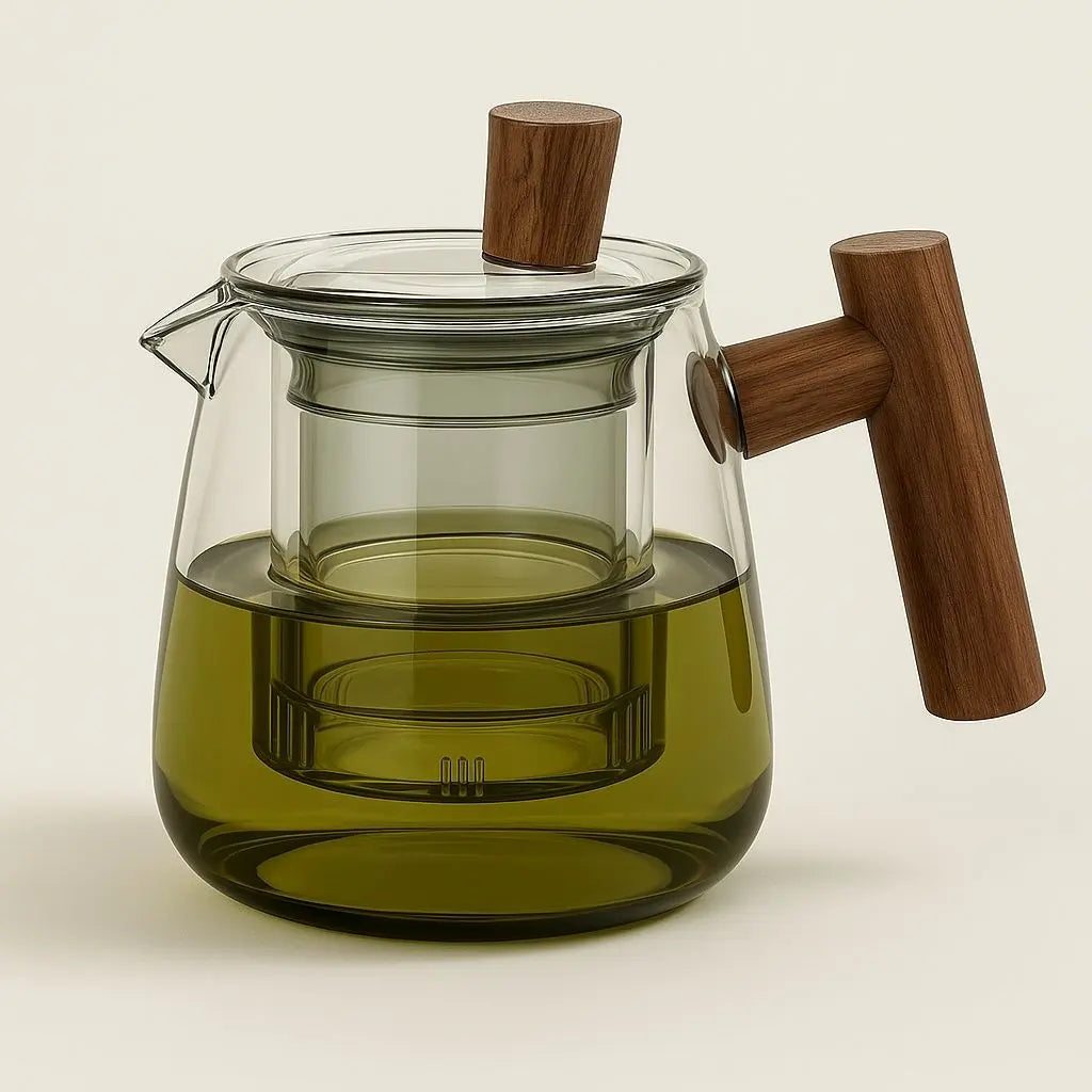 Fumo Legno | Luxe Borosilicaat Glazen Theepot – Houten Handvat – 550 ml