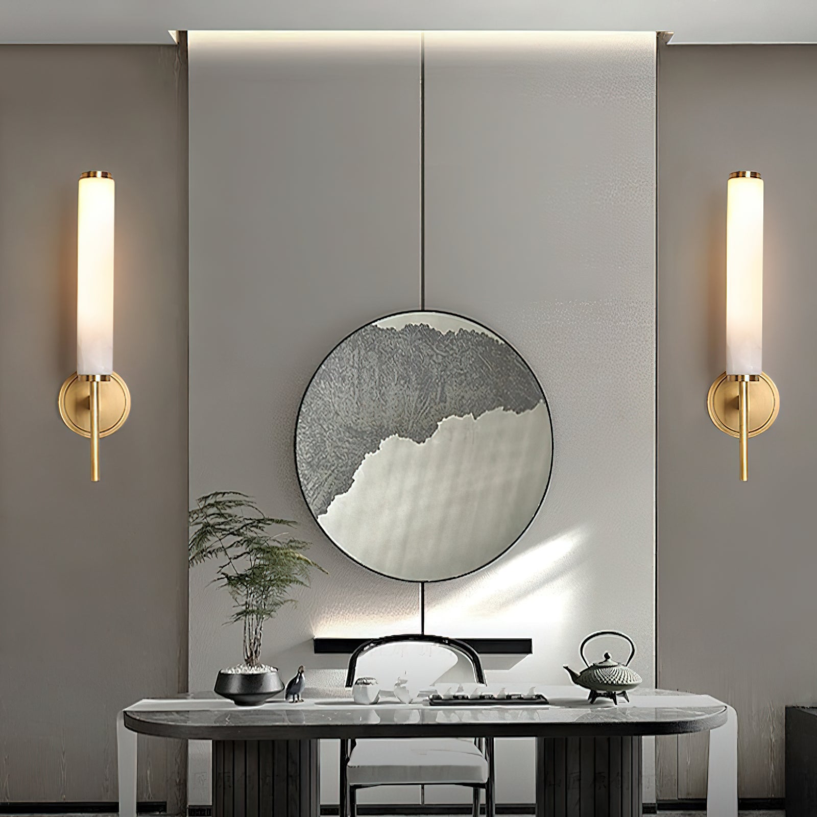 Alba | Architectonische Albast Wandlamp – Modern Design in Messing & Natuursteen