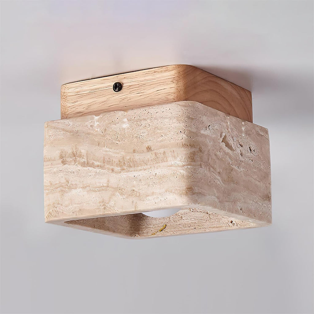 Kald | Plafond- of Wandlamp – Travertin & Hout – Compact Design