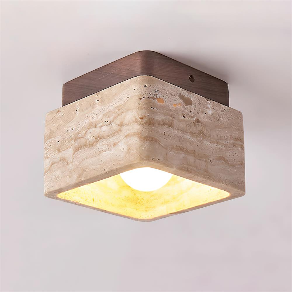 Kald | Plafond- of Wandlamp – Travertin & Hout – Compact Design