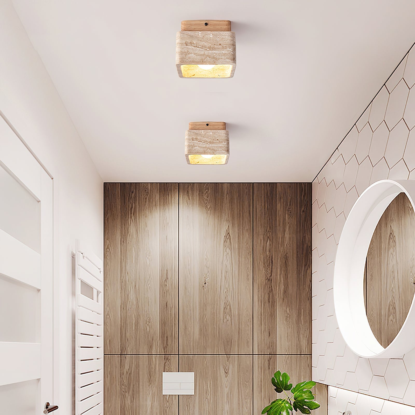 Kald | Plafond- of Wandlamp – Travertin & Hout – Compact Design