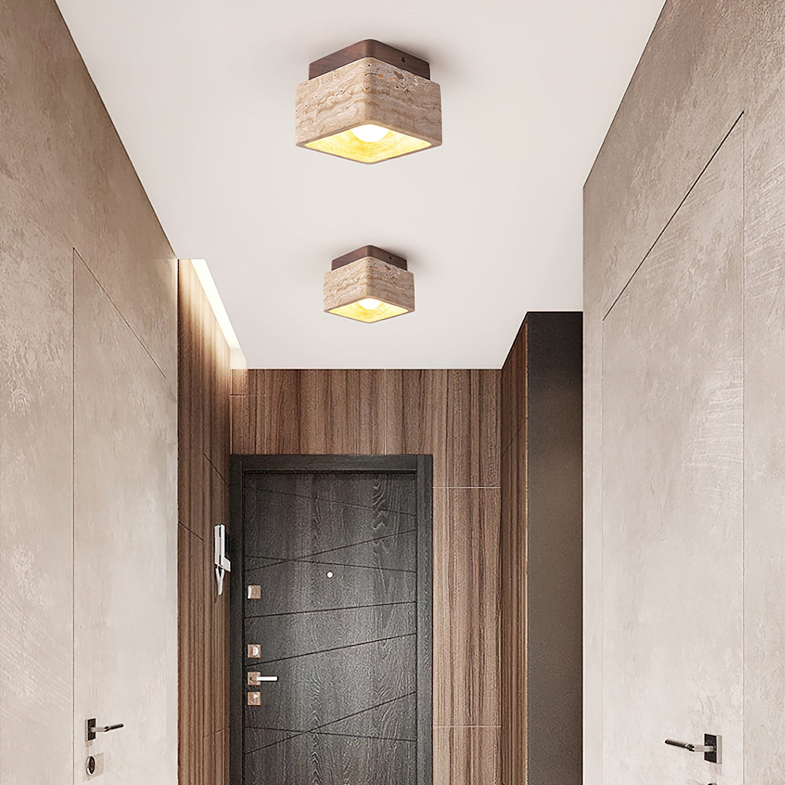 Kald | Plafond- of Wandlamp – Travertin & Hout – Compact Design