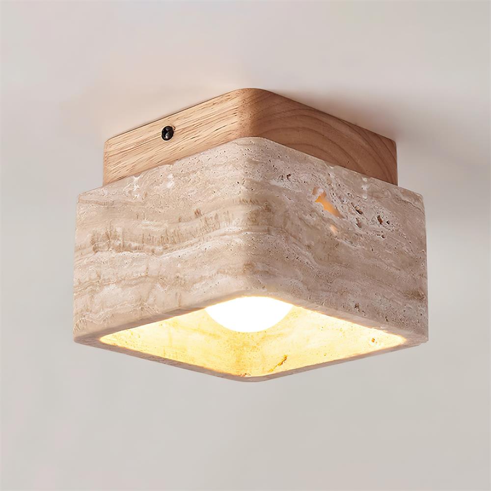Kald | Plafond- of Wandlamp – Travertin & Hout – Compact Design