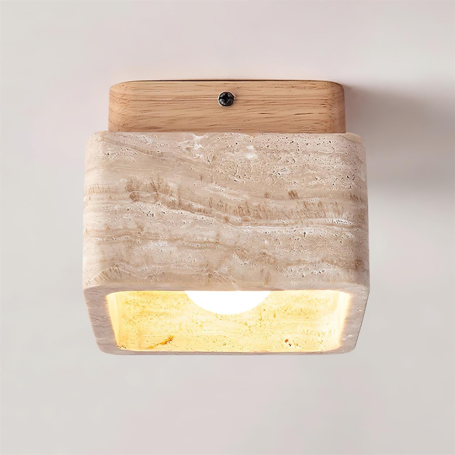 Kald | Plafond- of Wandlamp – Travertin & Hout – Compact Design