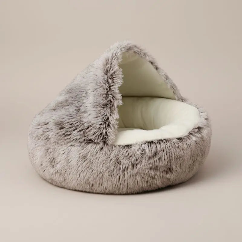 PuffHaven | Luxe Pluche Katten- & Hondenmand – Rustgevend Cave Design