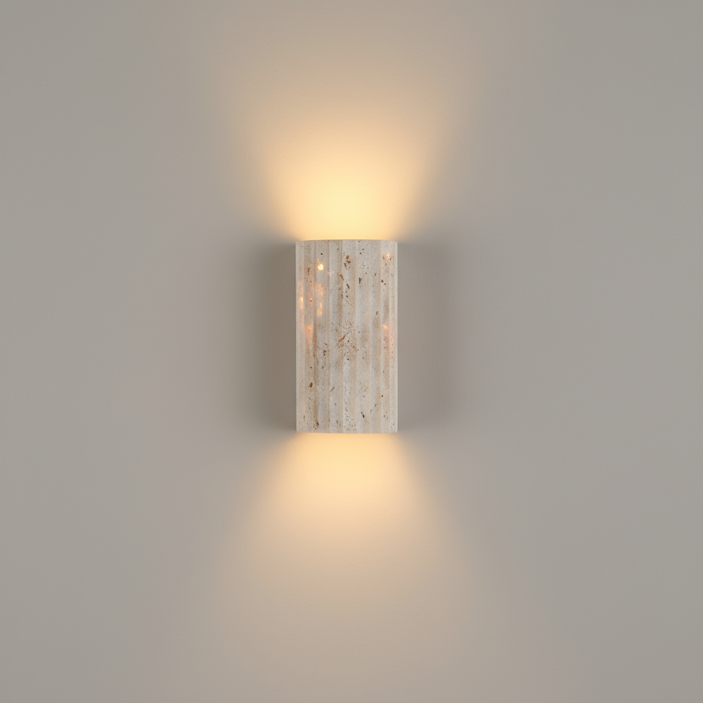 Travertin Wandlamp – Geribbelde Textuur – Warme LED | Lithos