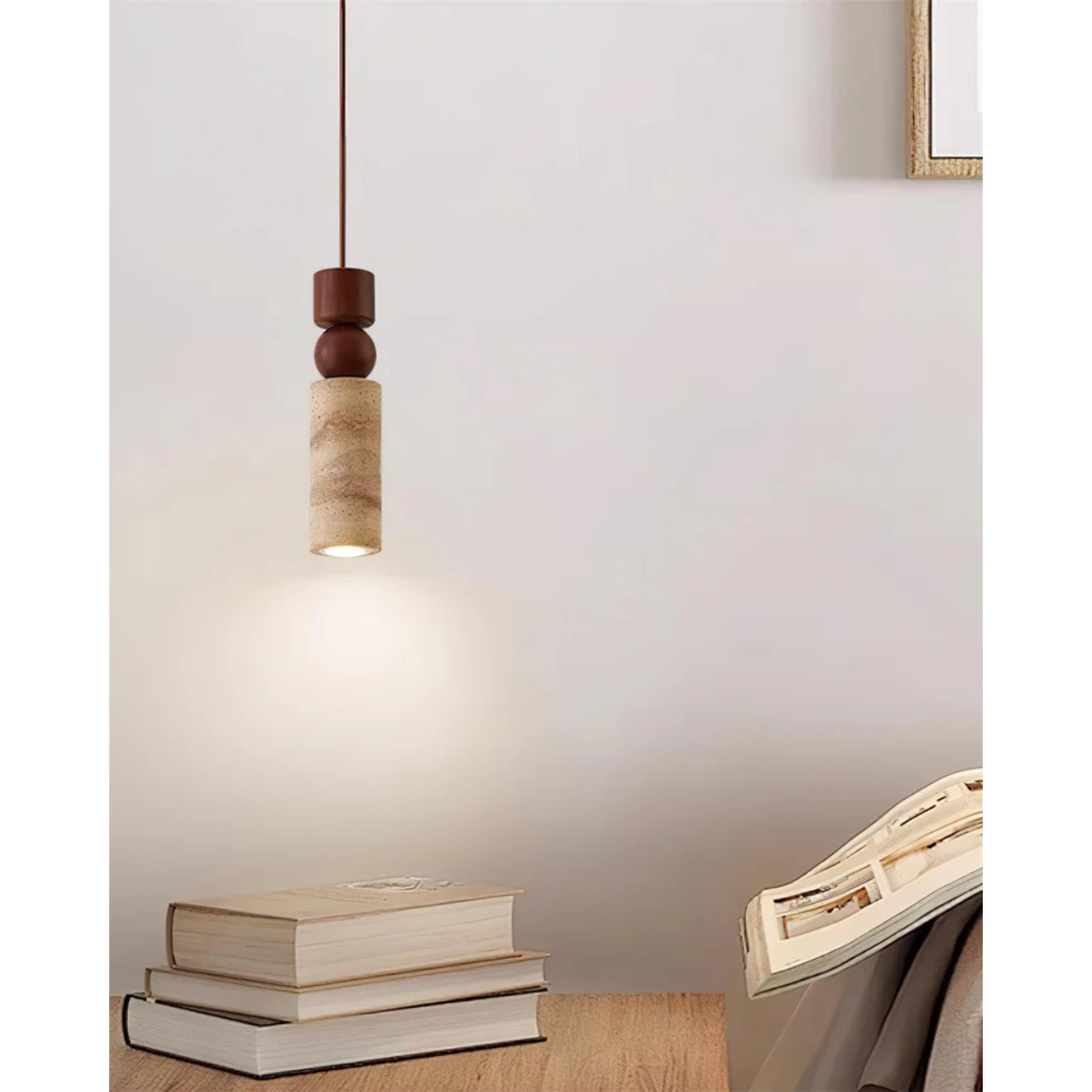 Pietrosa | Travertijn Hanglamp met Houtaccent