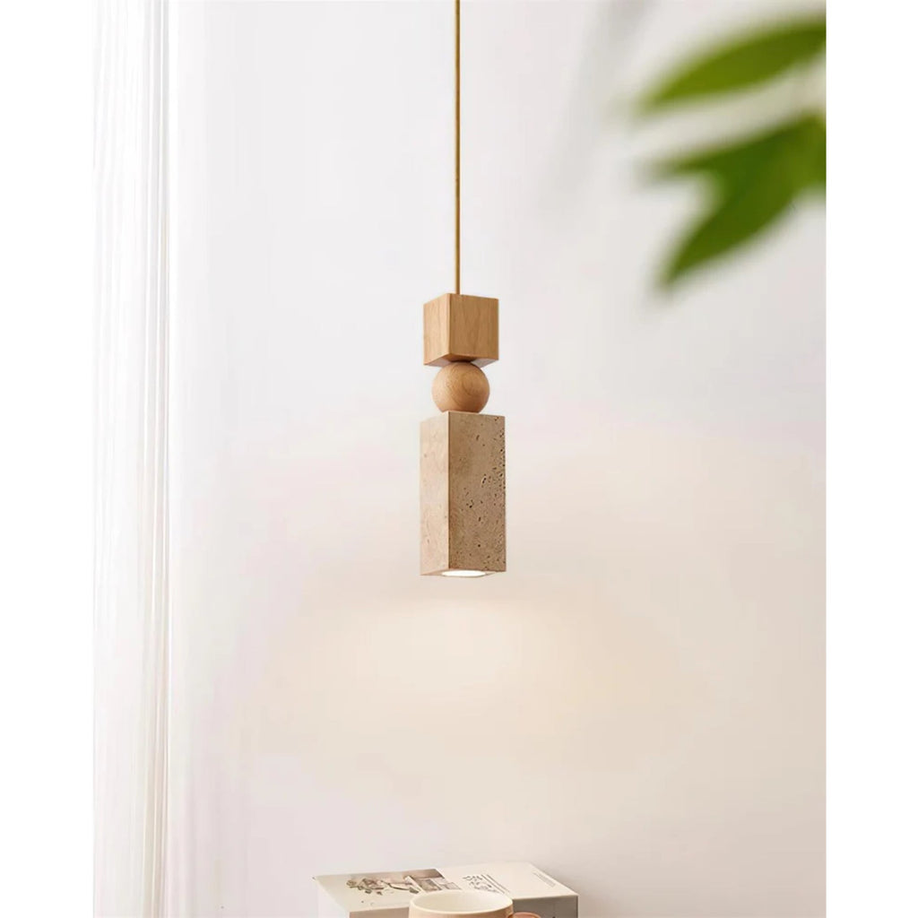 Pietrosa | Travertijn Hanglamp met Houtaccent