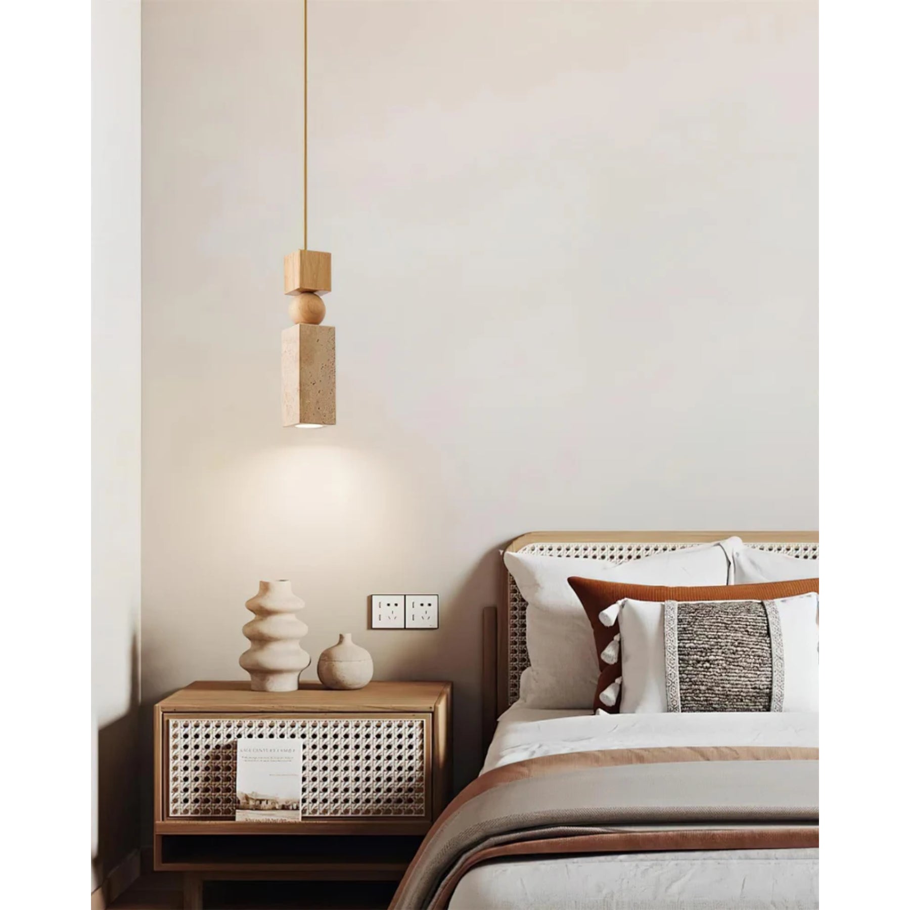 Pietrosa | Travertijn Hanglamp met Houtaccent