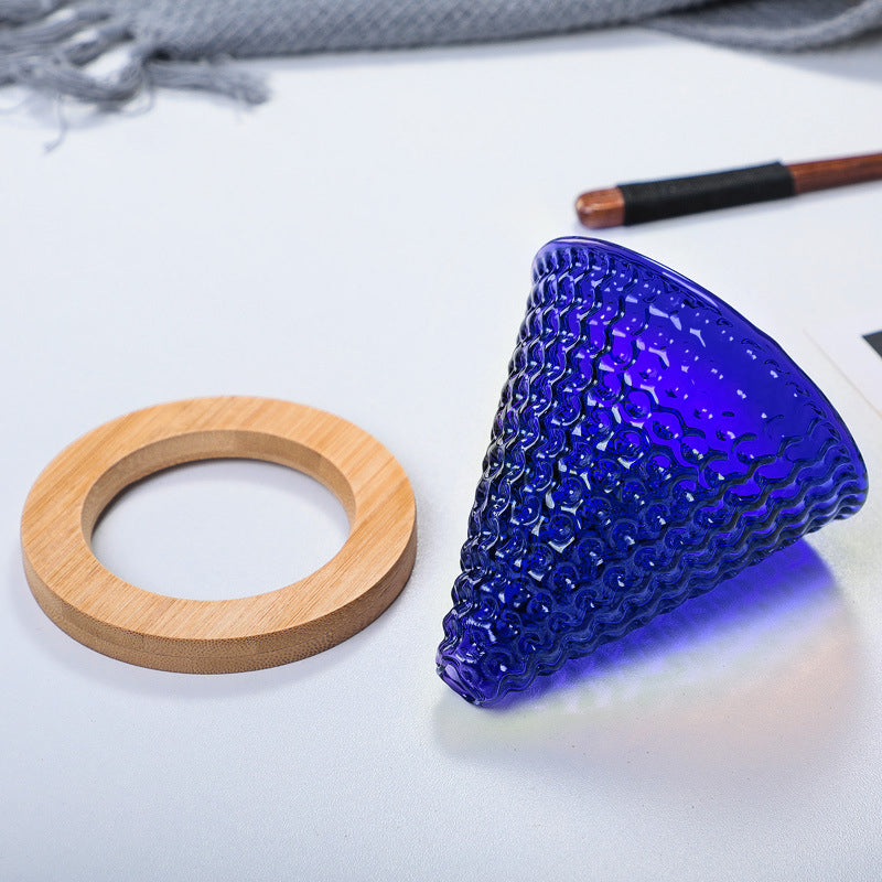 Azzurro-V60 | Glazen Koffiedripper – Handgemaakt Borosilicaatglas – Inclusief Houten Basis