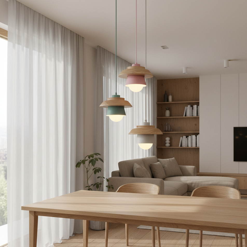 Nordic Dolci | Scandinavische LED Hanglamp – Pastel Design – Hout & Metaal
