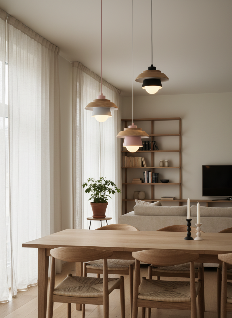 Nordic Dolci | Scandinavische LED Hanglamp – Pastel Design – Hout & Metaal